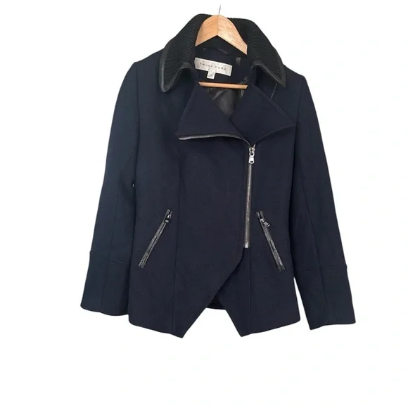 TRINA TURK Fine Lambswool Blend Jacket/Elevated Pea Coat Asymmetrical Collar, 4 - Picture 3 of 14